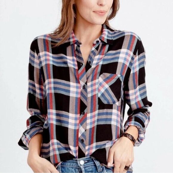 Rails Hunter Melon Aqua & Black Plaid Button Down shirt Large - Picture 8 of 9